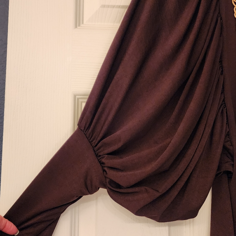 MARISA K balloon sleeve mini dress/ top w/ attached chain accent  In size Med - Picture 8 of 12